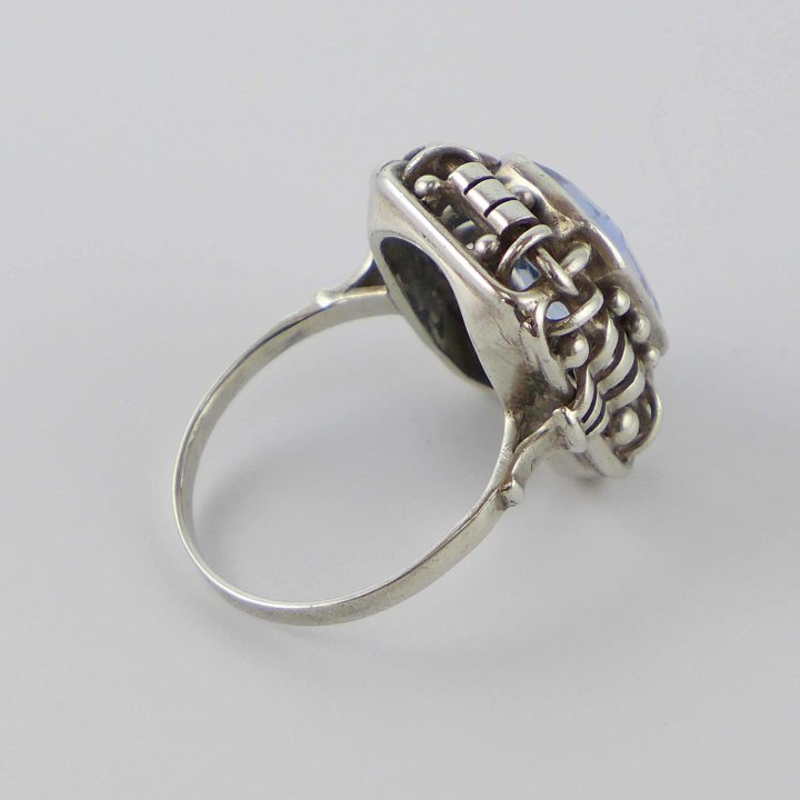 Silver ring with synthetic light blue spinel