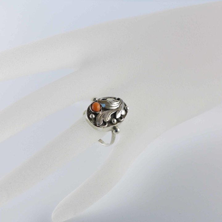 Handmade silver ring with coral