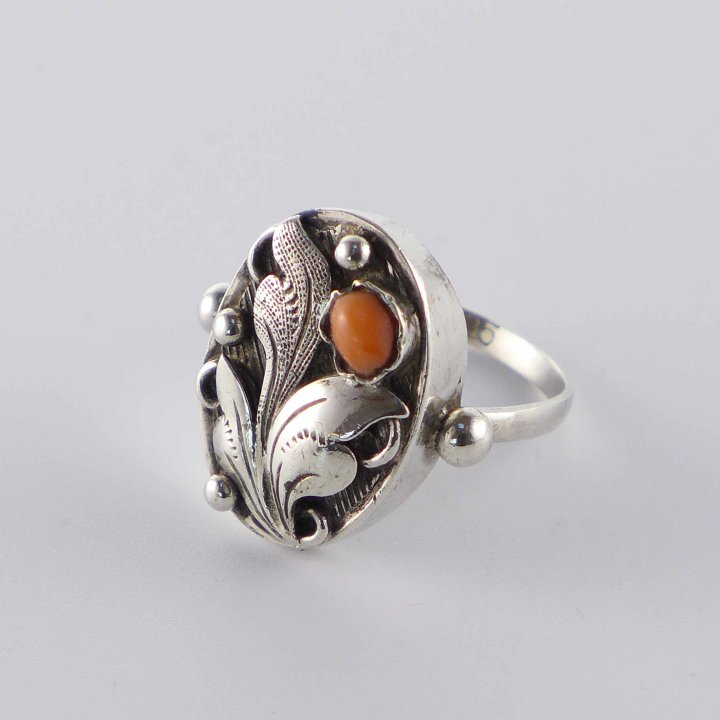 Handmade silver ring with coral