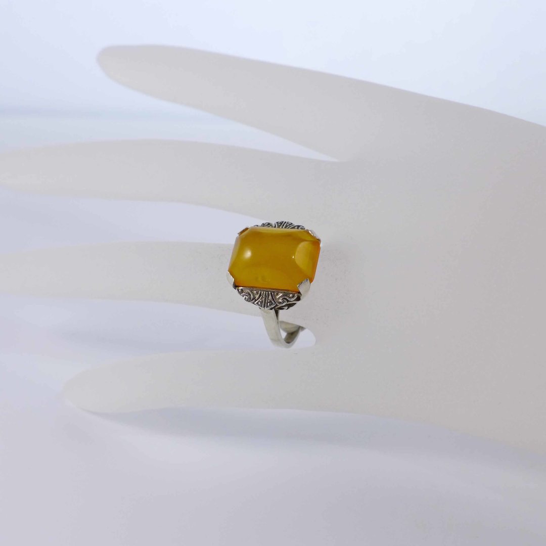 Art Deco ring with butterscotch amber