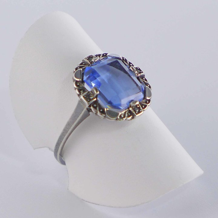 Silver ring with light blue crystal glass