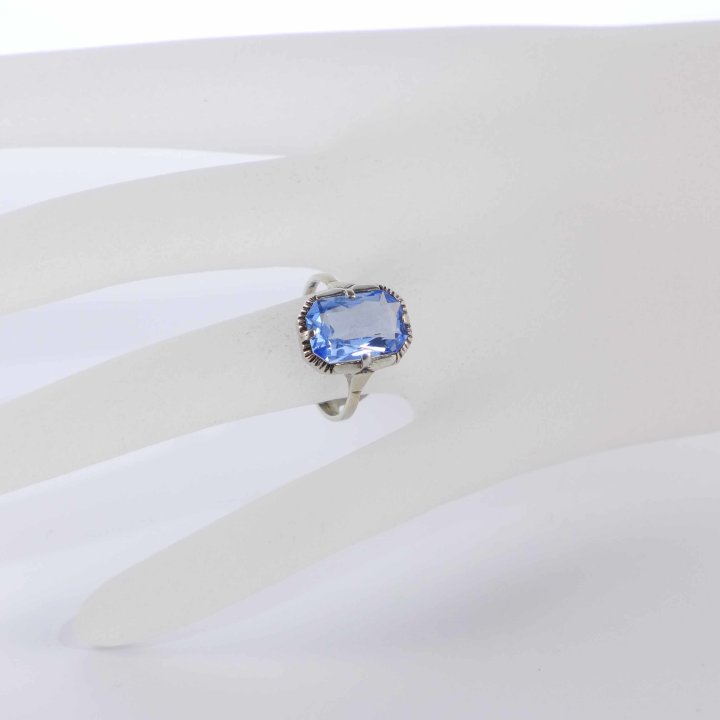 Silver ring with topaz blue crystal glass