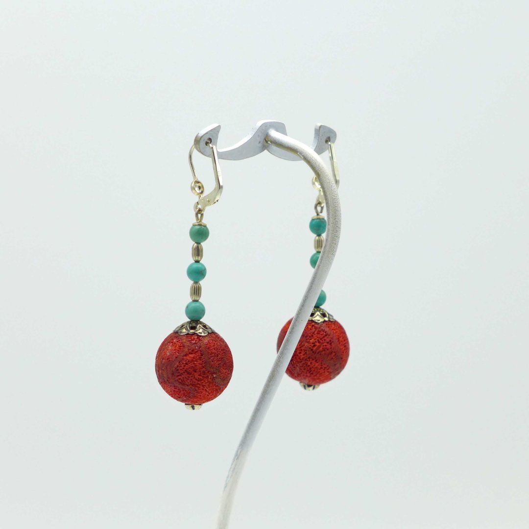 Earrings with foam coral and turquoise