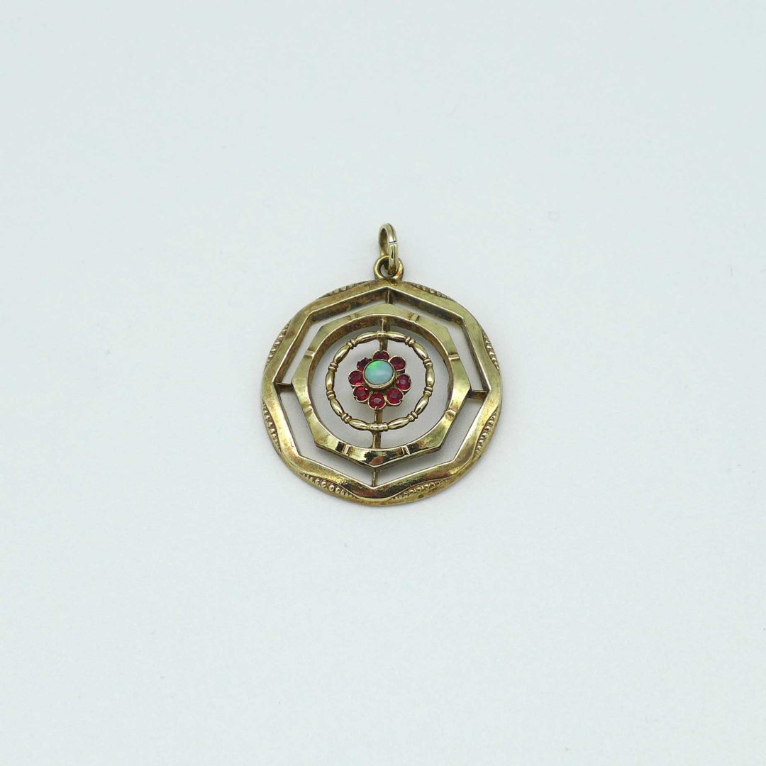 Round Art Nouveau pendant with Opal