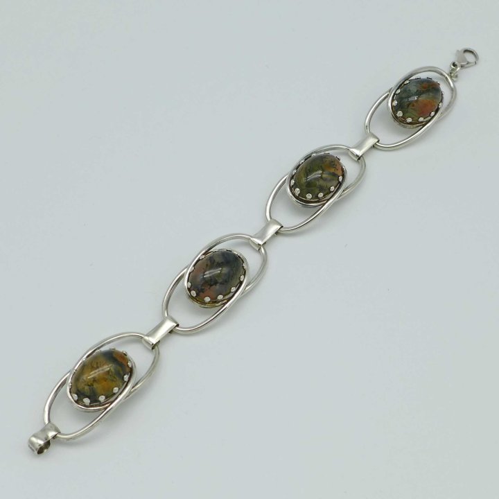Silver bracelet with moss agate from the 1970s