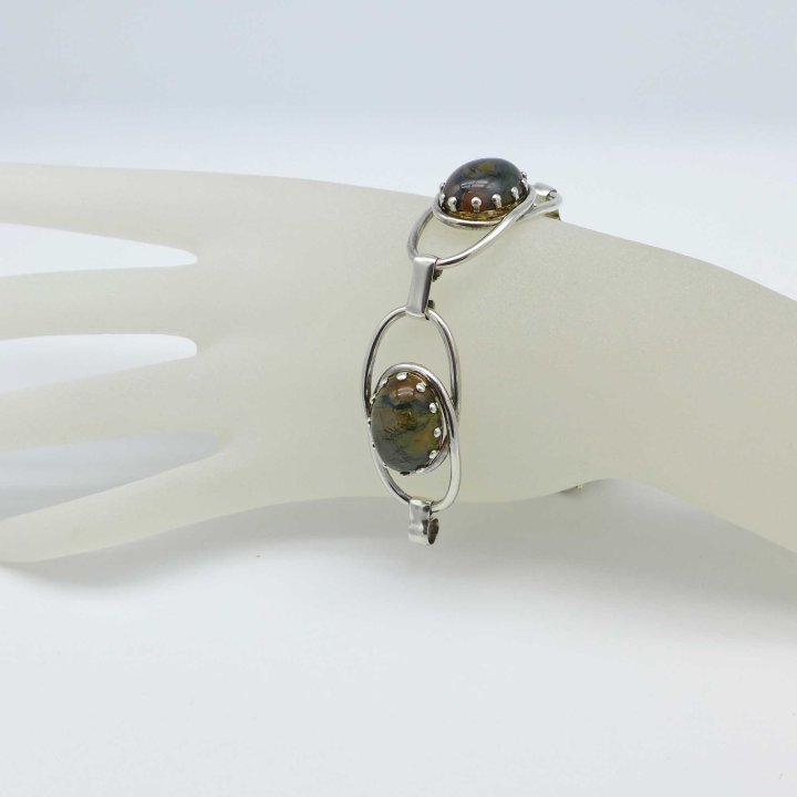 Silver bracelet with moss agate from the 1970s