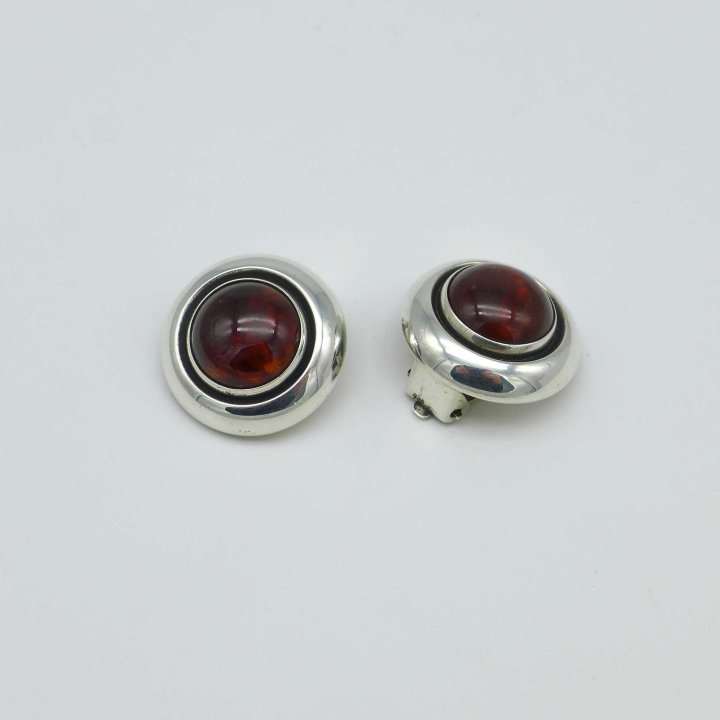 N.E. From - Silver Earclips with Amber