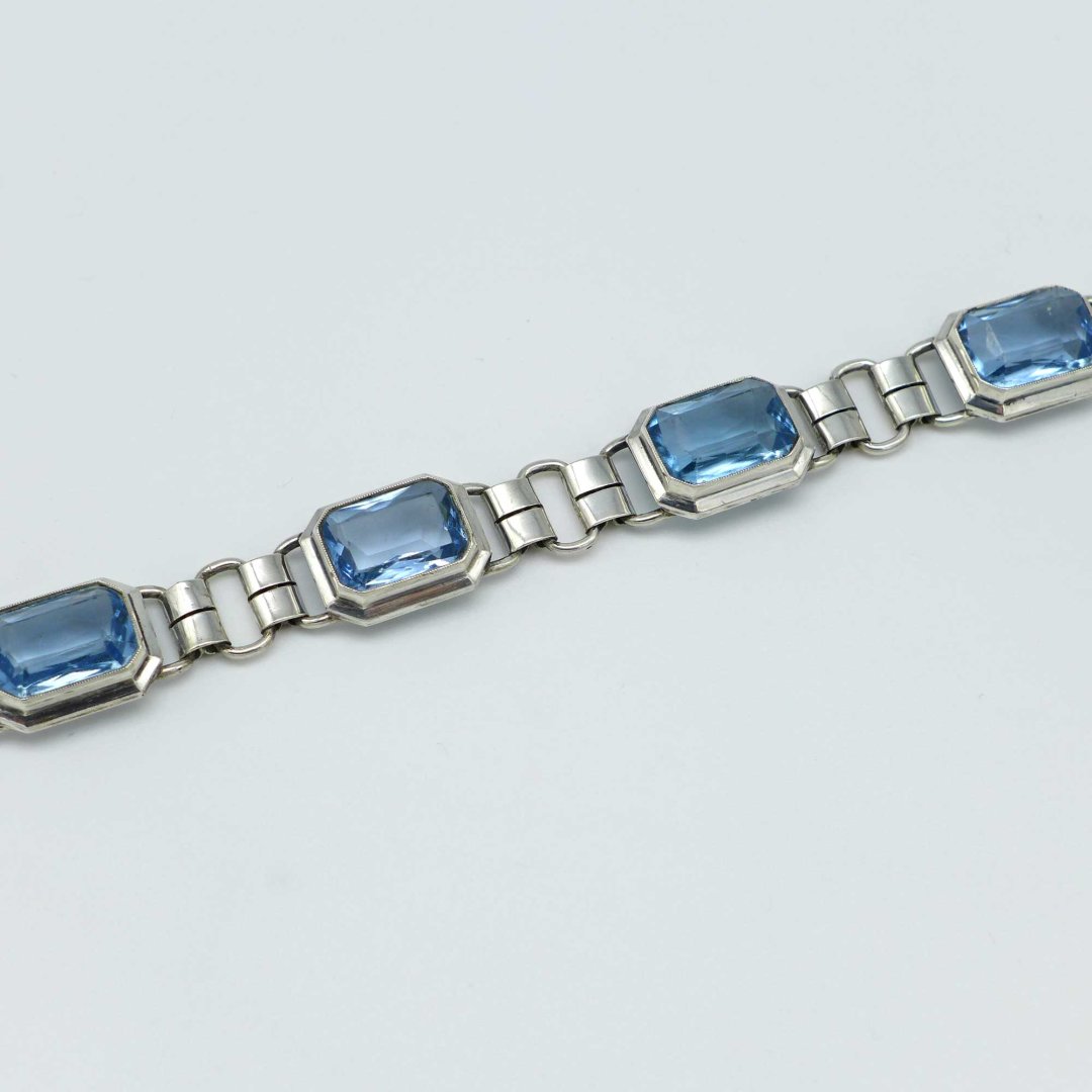 Art Deco Silver Bracelet with Light Blue Stones