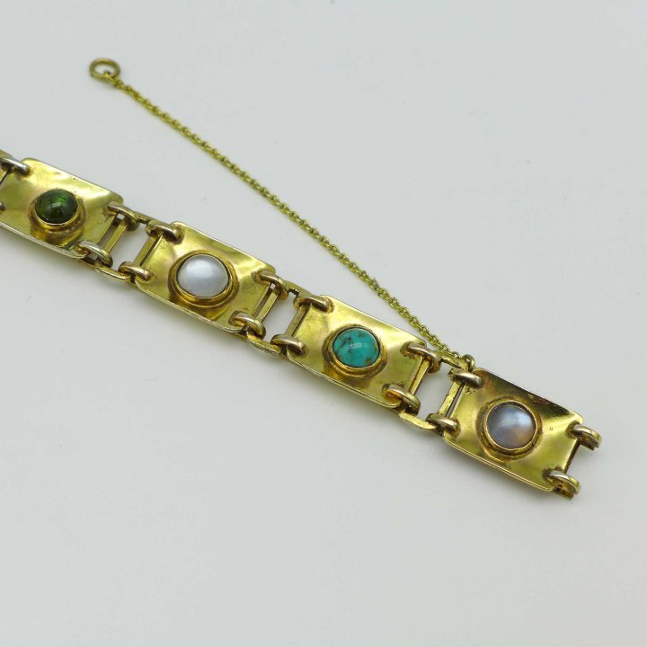 Gold-plated bracelet with colourful gemstones