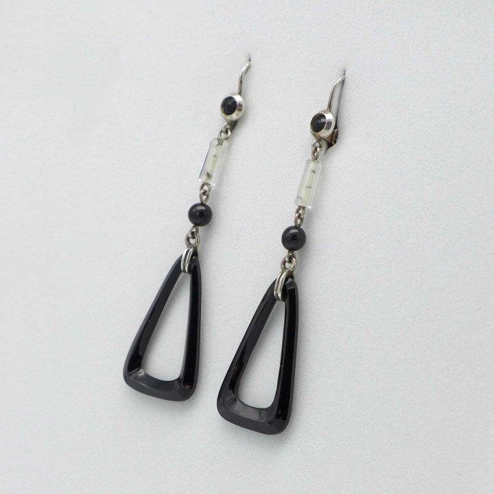 Long Art Deco Earrings with Onyx Triangles