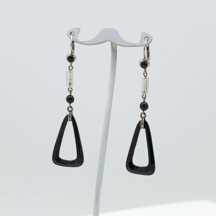 Long Art Deco Earrings with Onyx Triangles