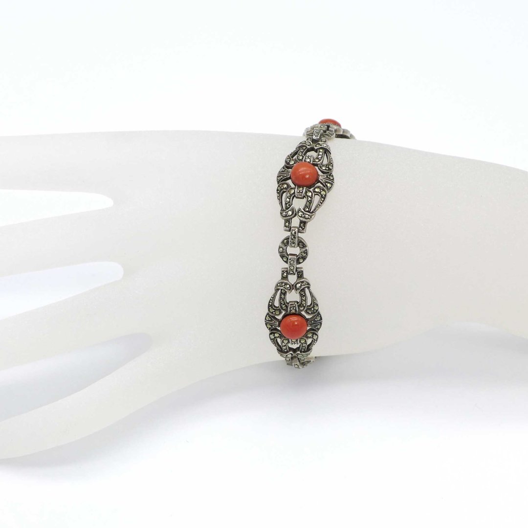 Art Déco marcasite bracelet with coral