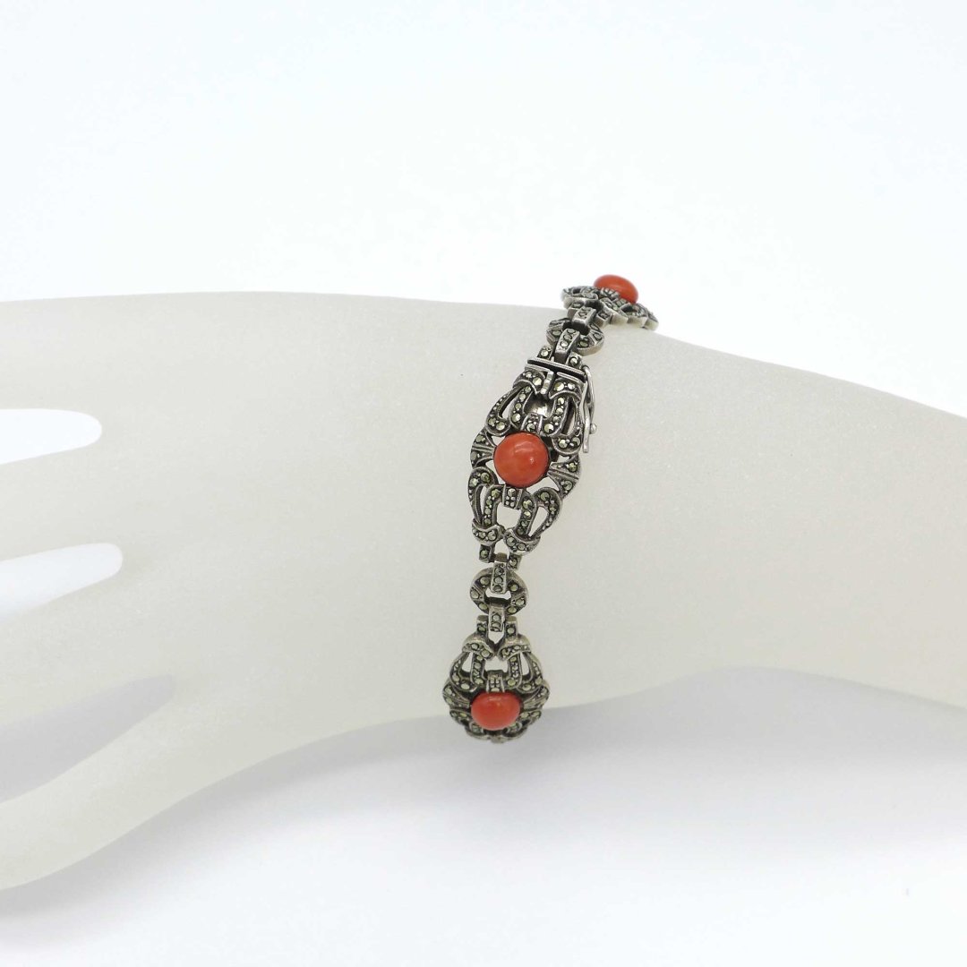 Art Déco marcasite bracelet with coral