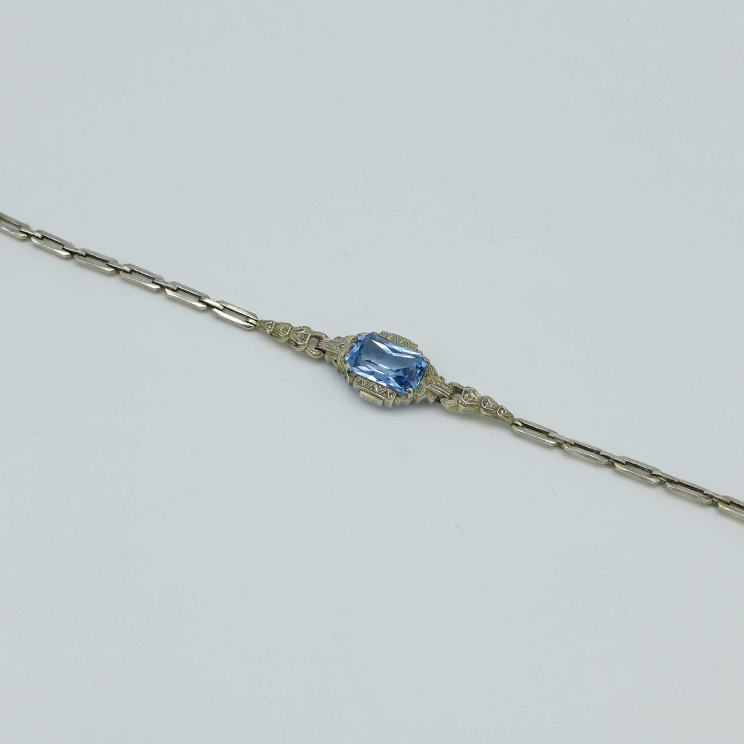 Art Déco silver bracelet with light blue stone