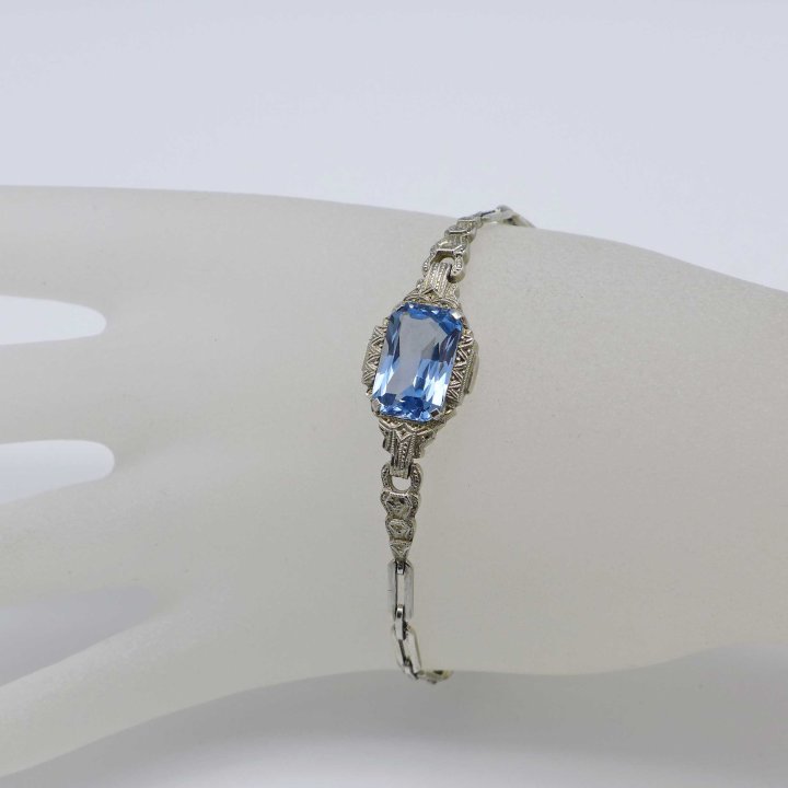Art Déco silver bracelet with light blue stone