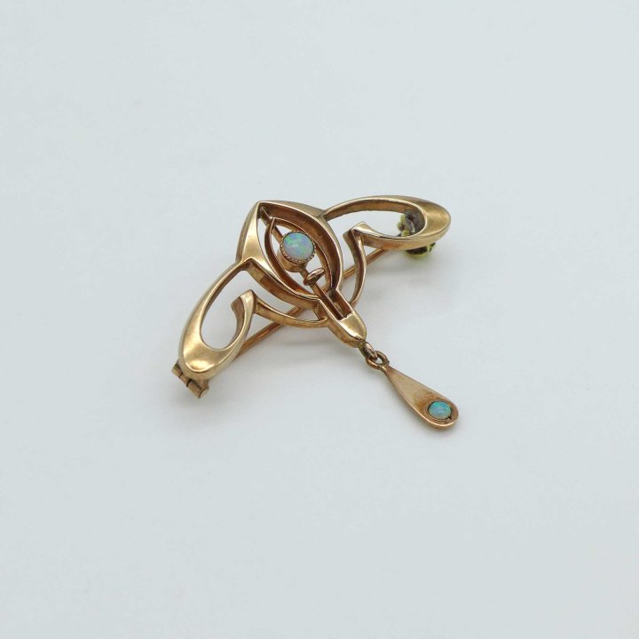 Rose gold art nouveau brooch with opals