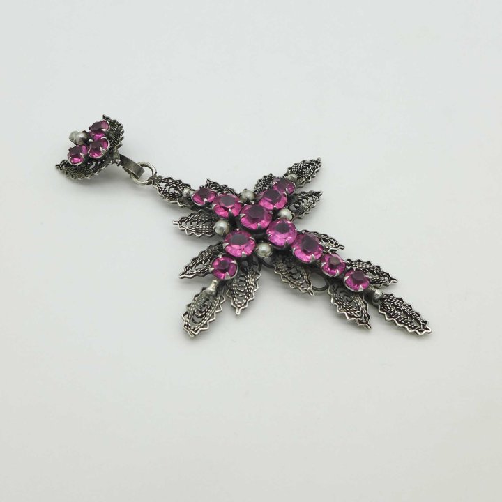 Filigree cross with pink stones from the 19th century