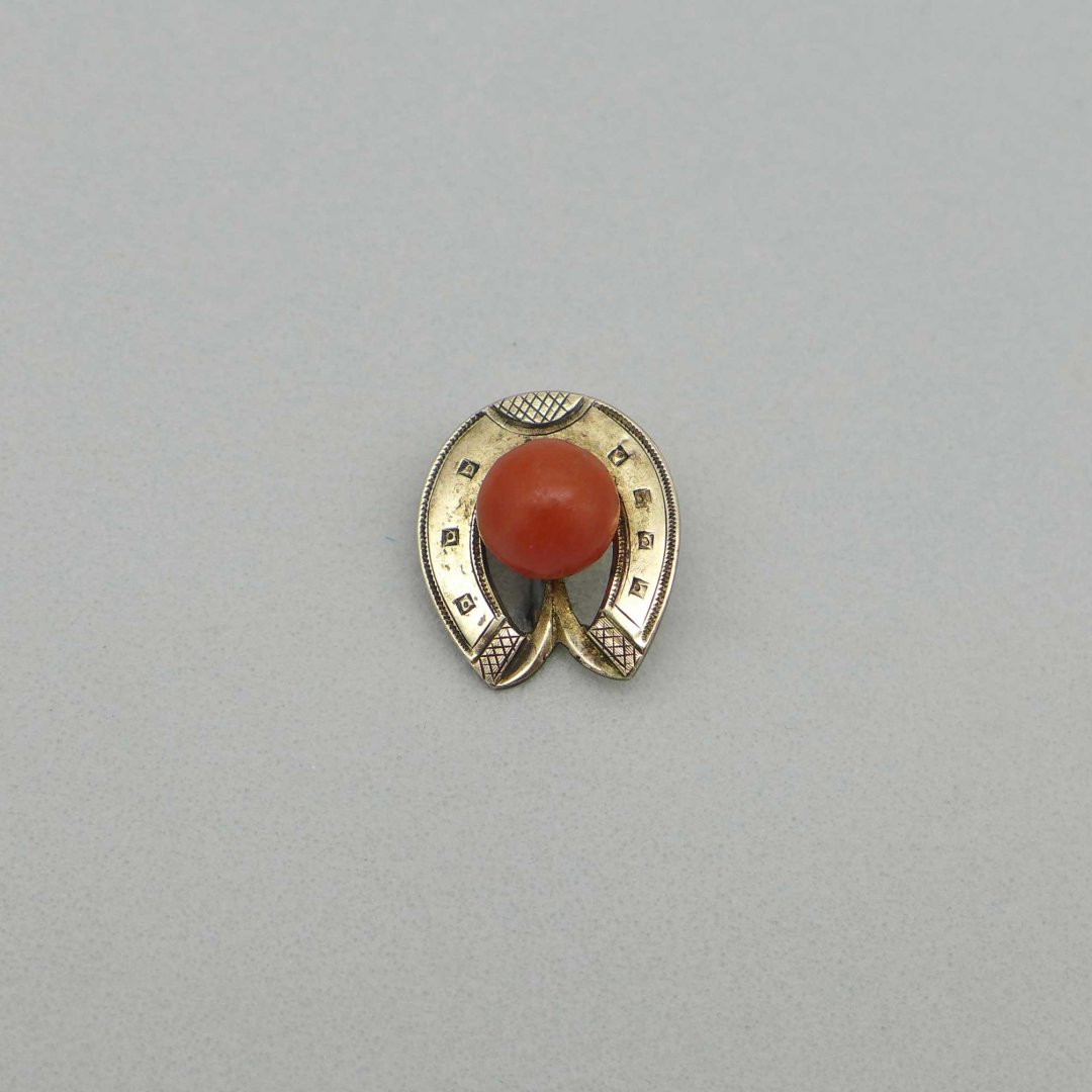 Victorian Horseshoe Shaped Pin with Coral