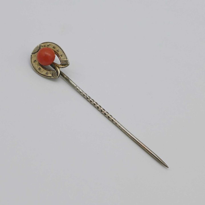 Victorian Horseshoe Shaped Pin with Coral
