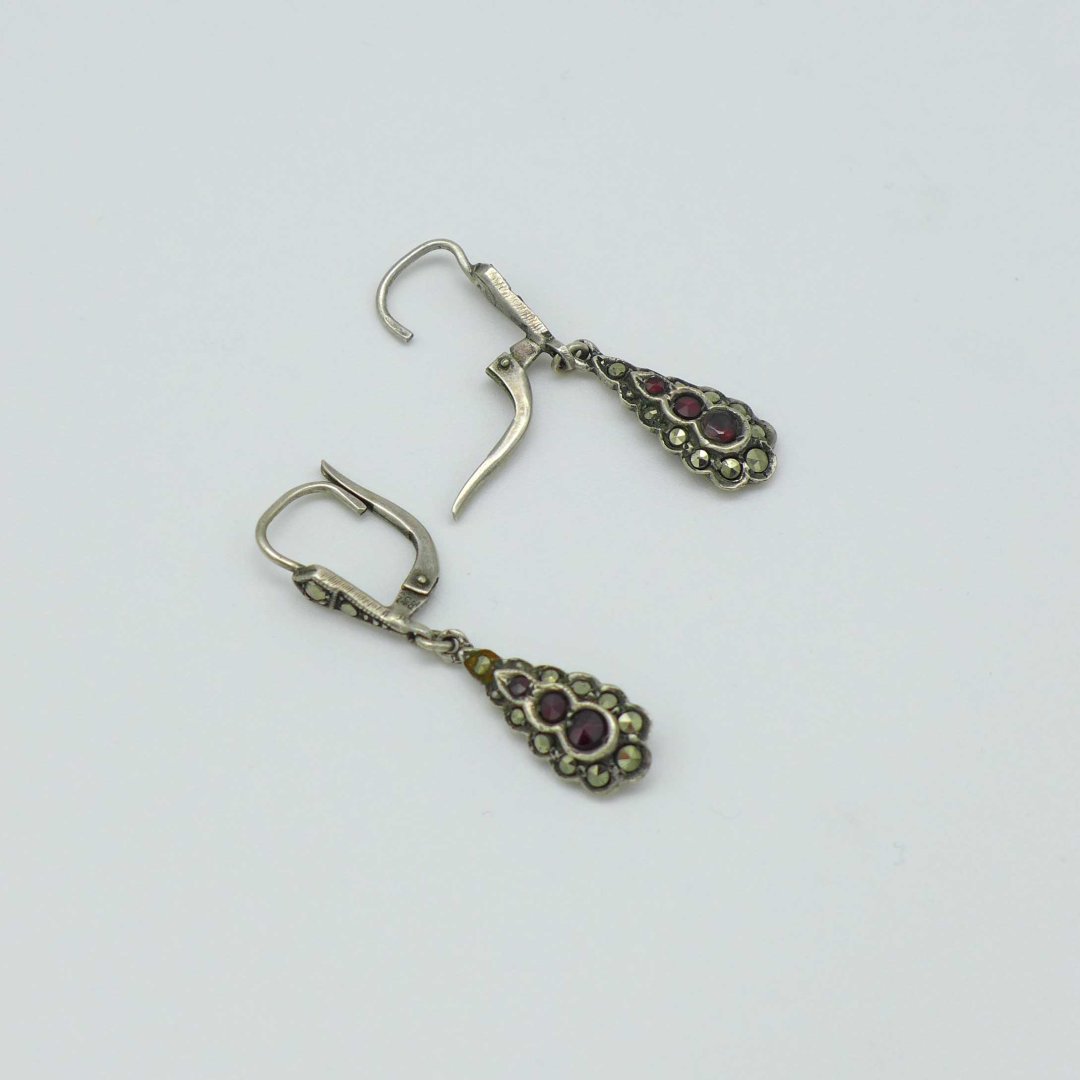 Earrings with garnet and marcasites