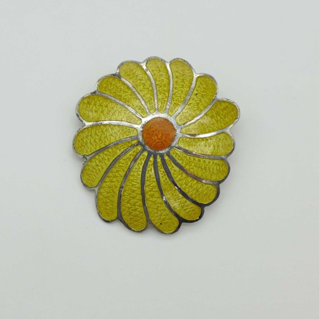 Sunflower enamel brooch from Mexico