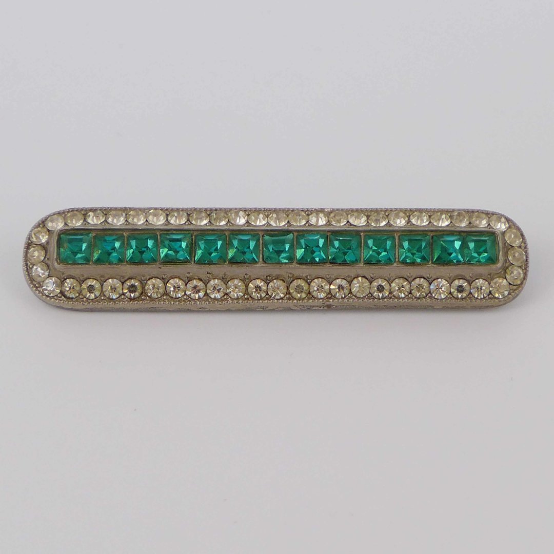 Art Deco brooch with turquoise rhinestones