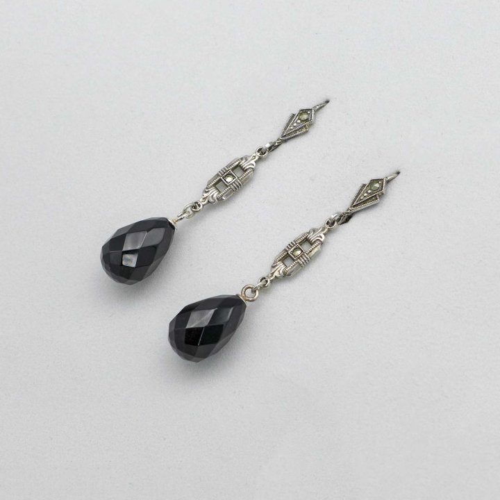 Art Deco Earrings with black Onyx Drops