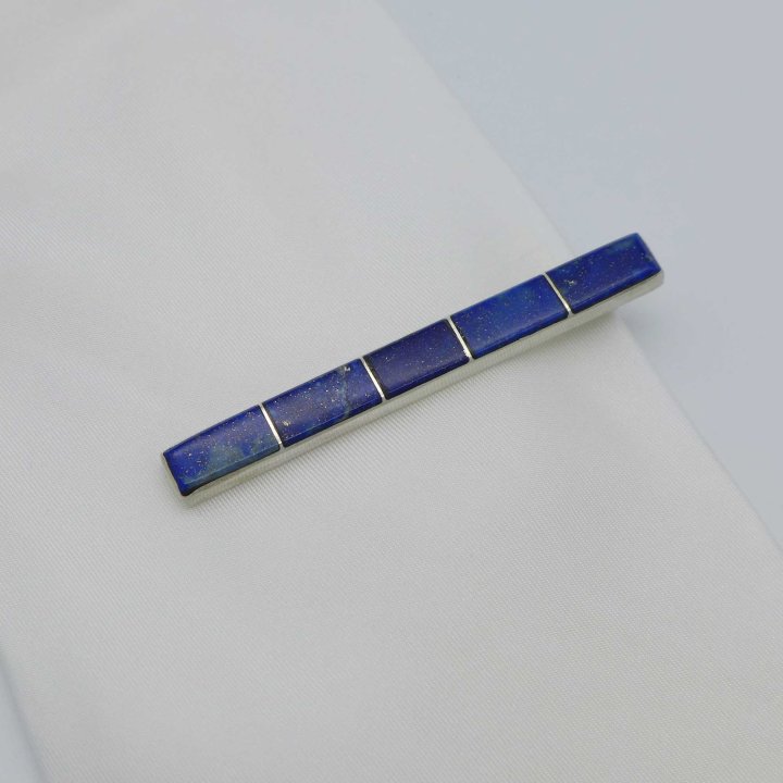 Silver Tie Slide with Lapis Lazuli