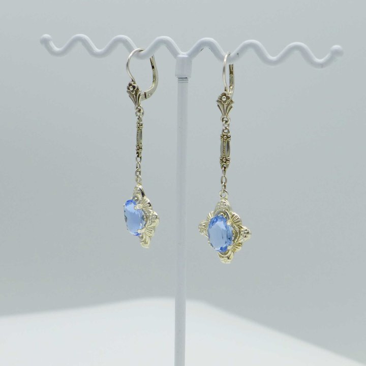 Long earrings with light blue crystal glass