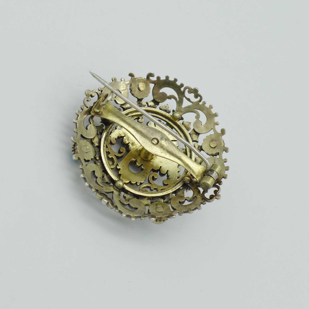 Historism Brooch with Putto and Turquoises