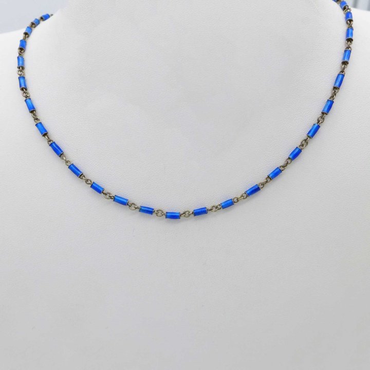 Blue enamel necklace in silver