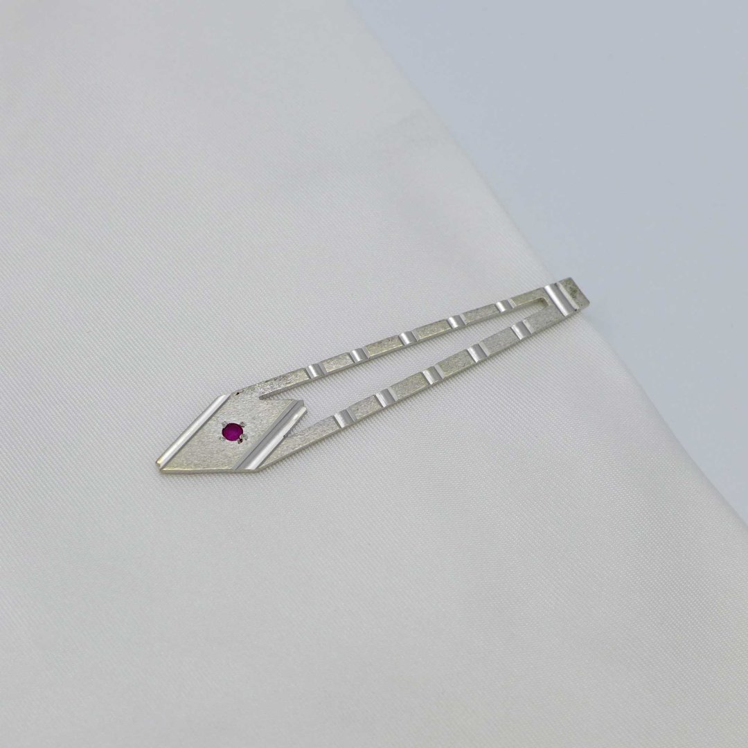 White Gold Tie Bar with Ruby