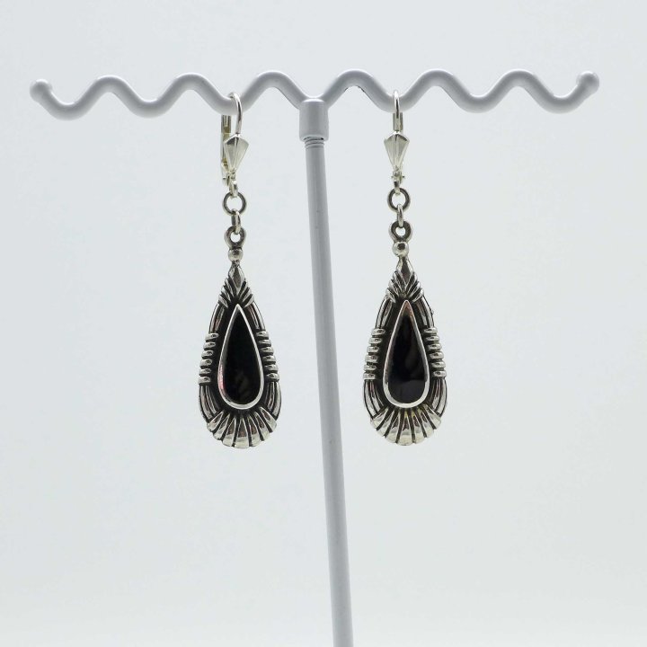 Silver earrings with onyx drops