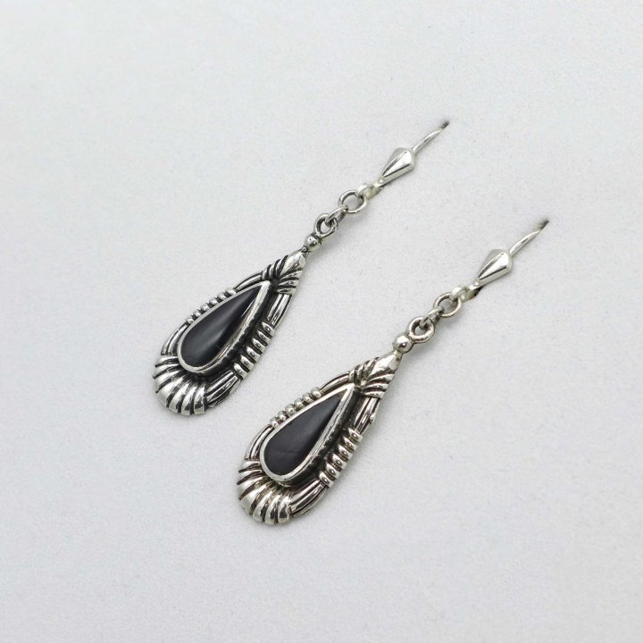 Silver earrings with onyx drops