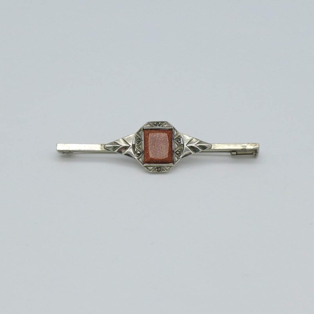 Art Deco pin with goldstone and marcasite
