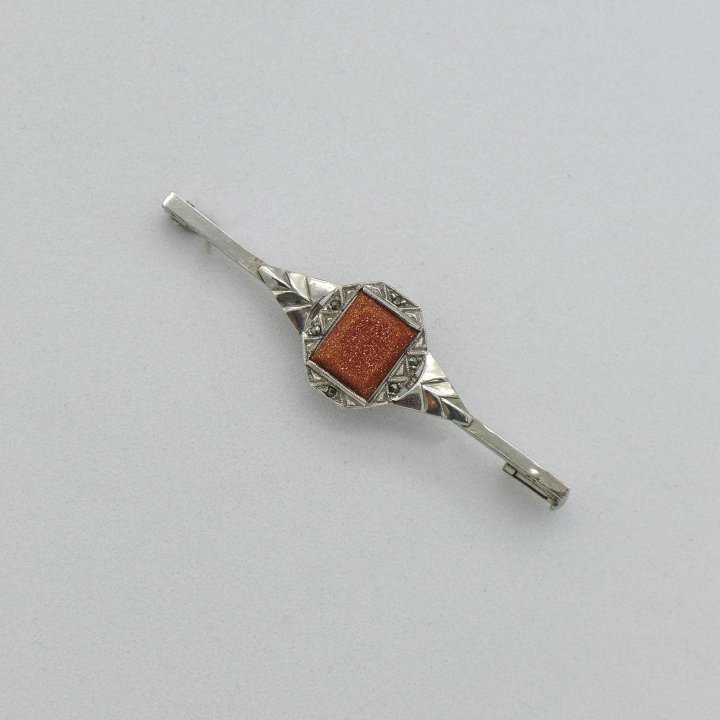 Art Deco pin with goldstone and marcasite