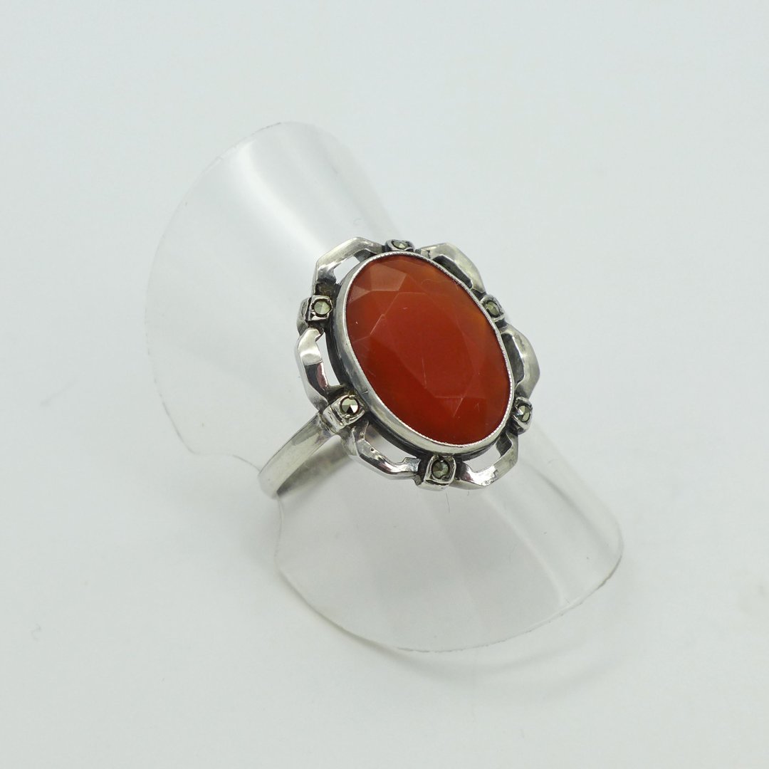 Carnelian ring in silver with marcasite from the 1920s