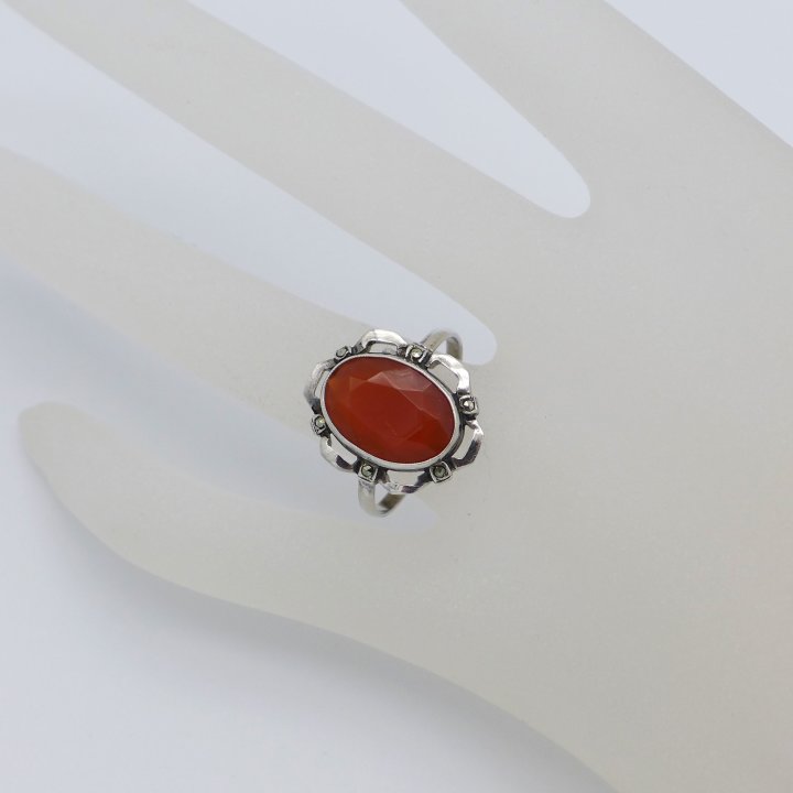 Carnelian ring in silver with marcasite from the 1920s