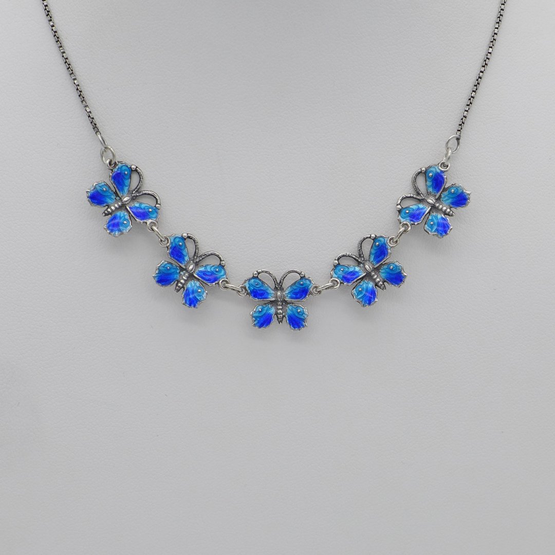 Necklace with enamel butterflies