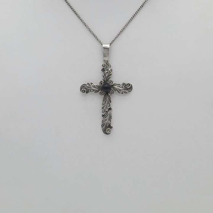 Silver cross with onyx and marcasites