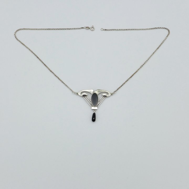 Silver Necklace with Onyx in Art Nouveau Style
