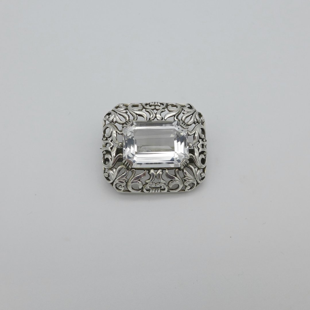 Silver brooch with large rock crystal