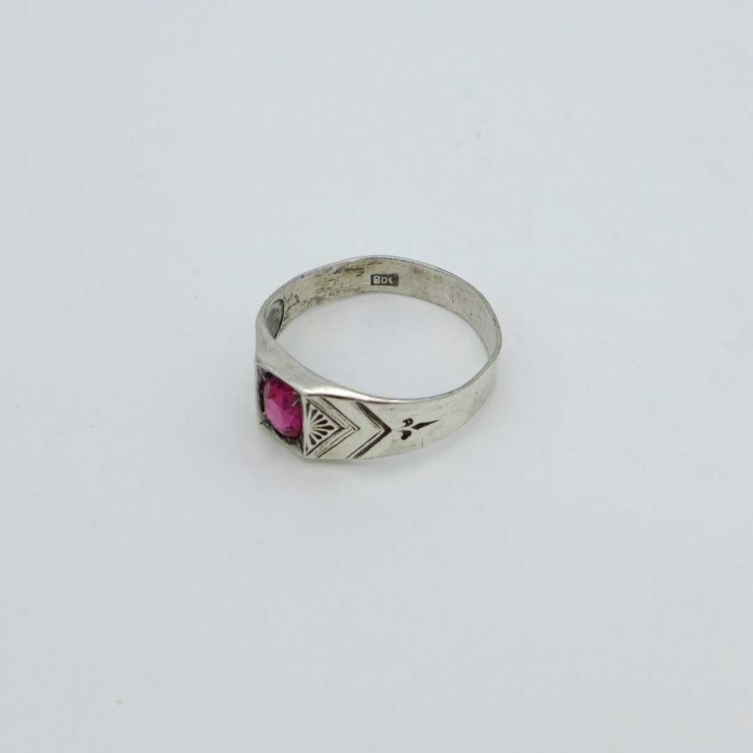 Art Nouveau Ring with Bright Pink Stone