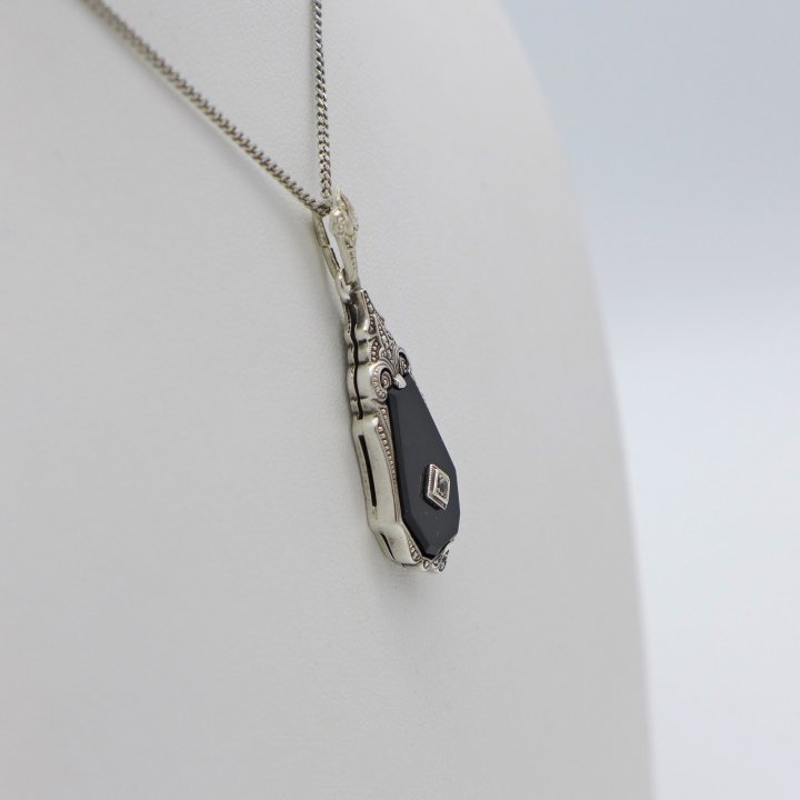 Art Deco Pendant with Onyx and Rock Crystal
