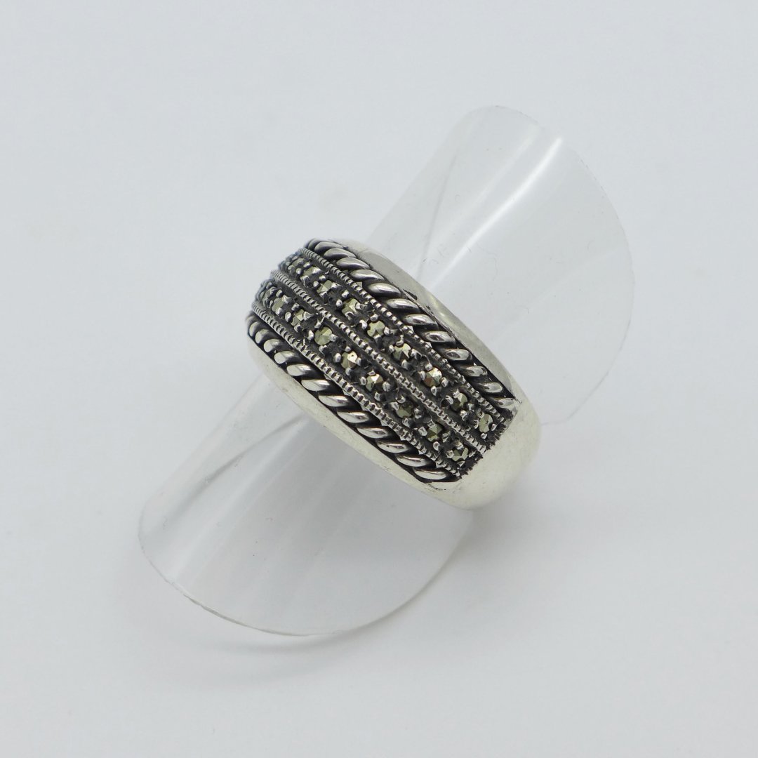 Wide silver ring with marcasites