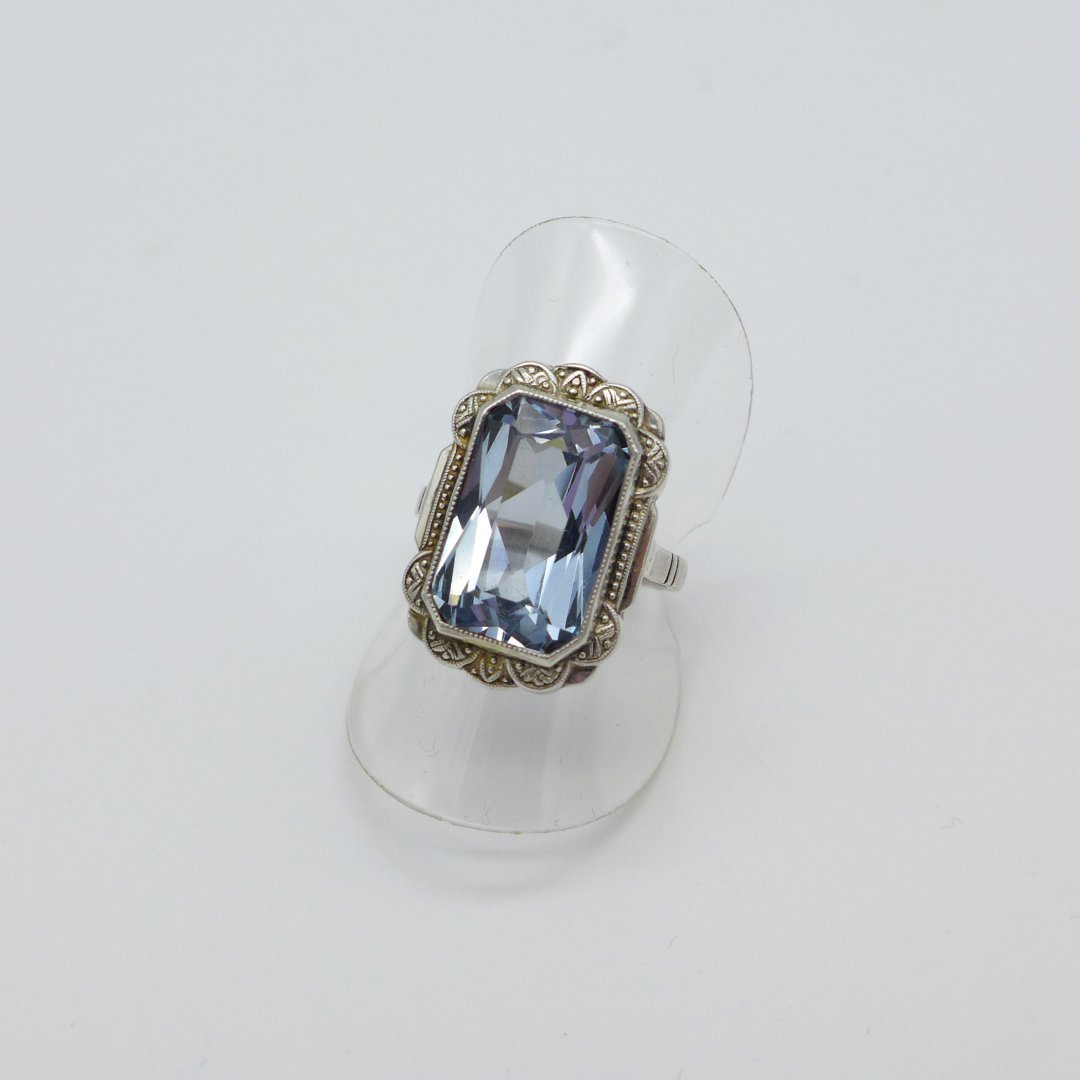 Art Deco Silver Ring with aquamarine coloured Stone