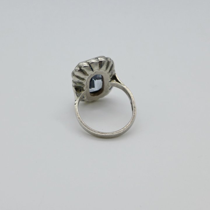 Art Deco Silver Ring with aquamarine coloured Stone