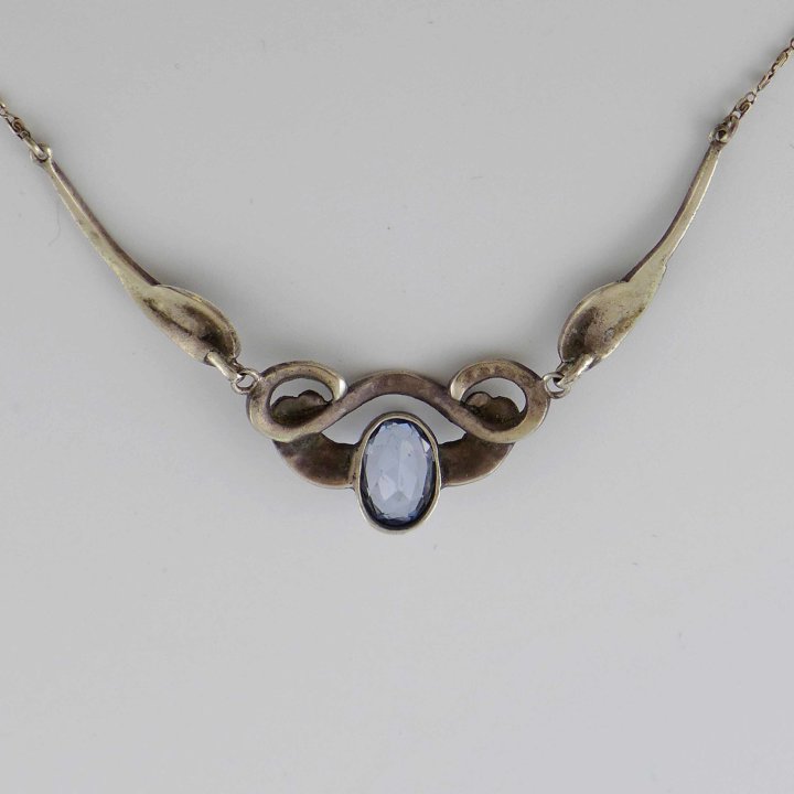 Markasite necklace with light blue stone