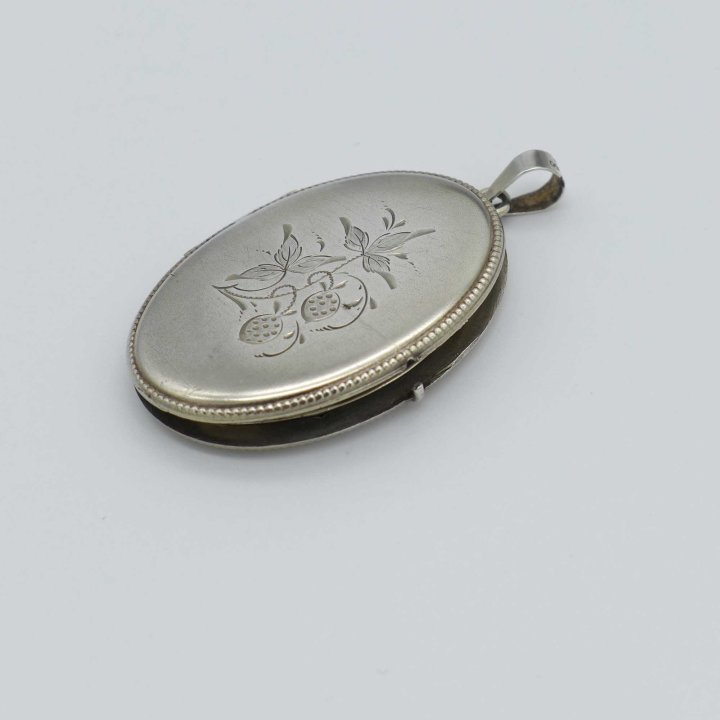 Oval Silver Locket with Strawberry Motif