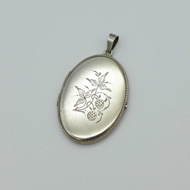 Oval Silver Locket with Strawberry Motif